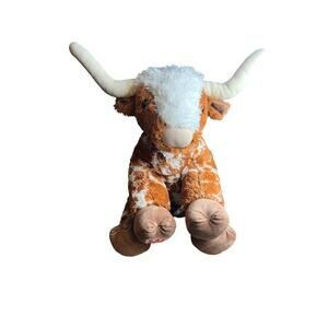 Build-A-Bear Texas Longhorn Spotted Cow Bull Plush Brown White Stuffed Animal 16